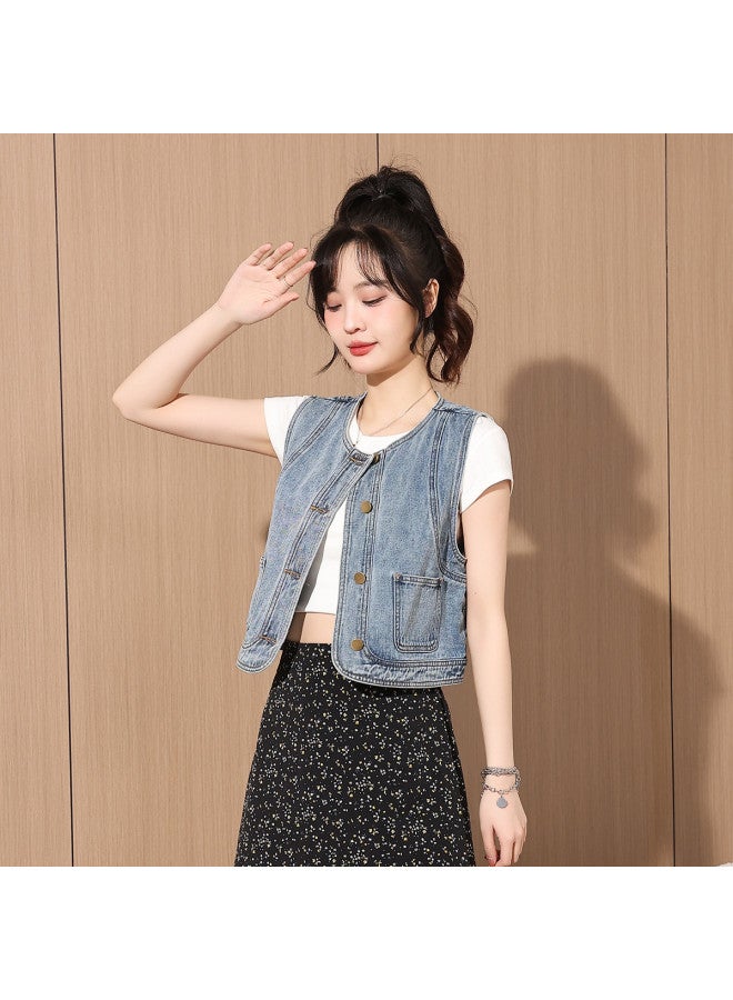 TonLion spring Korean-style Versatile Layering Denim Sleeveless Jacket For Women - Youthful Slimming Solid Color Outerwear - Image 4
