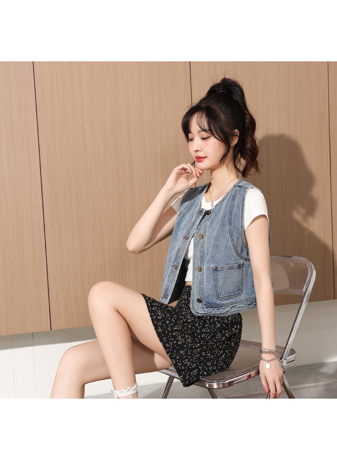 TonLion spring Korean-style Versatile Layering Denim Sleeveless Jacket For Women - Youthful Slimming Solid Color Outerwear - Image 2
