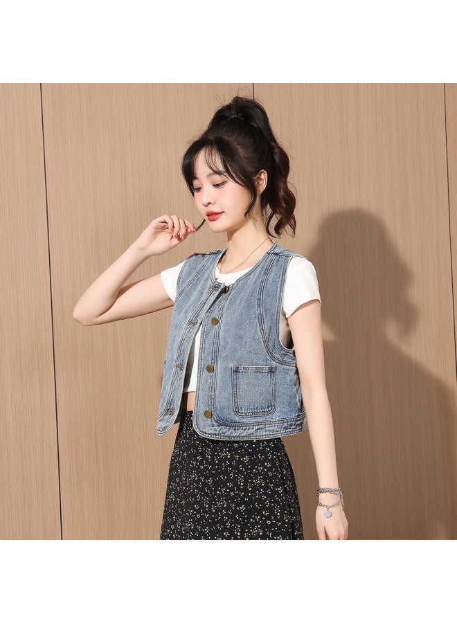 TonLion spring Korean-style Versatile Layering Denim Sleeveless Jacket For Women - Youthful Slimming Solid Color Outerwear - Image 3