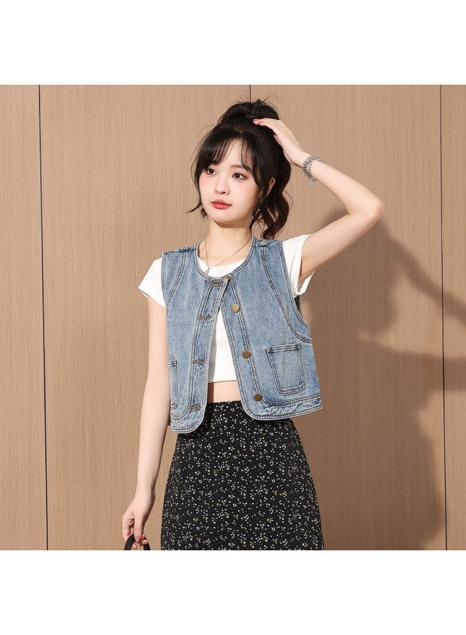 TonLion spring Korean-style Versatile Layering Denim Sleeveless Jacket For Women - Youthful Slimming Solid Color Outerwear - Image 5