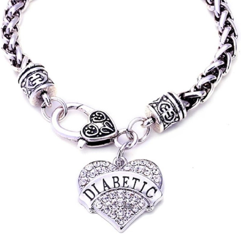 JGFinds Diabetic Awareness Alert Charm Women's Jewelry Bracelet, 7.5 Inch Silver Tone with Medical Love Heart Stating Diabetic, Lead and Nickel Free Bracelet