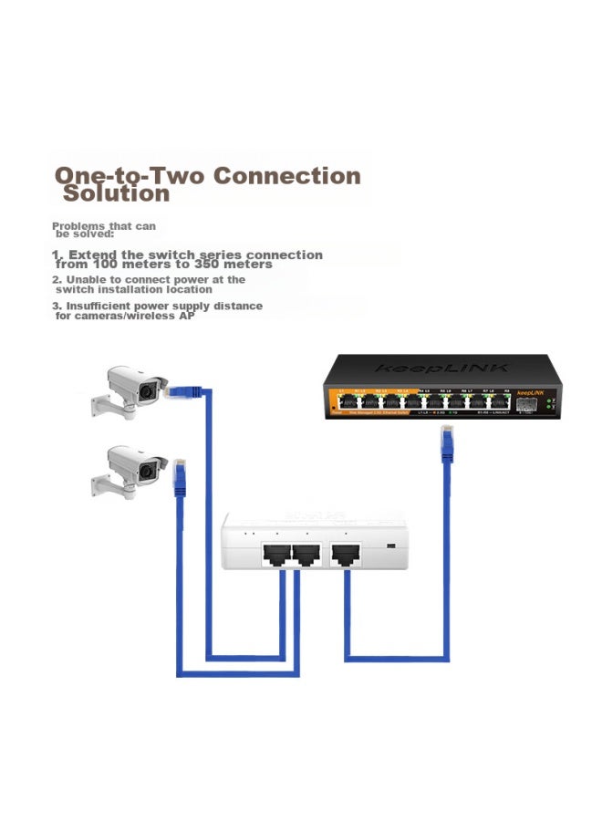 keepLiNK مفتاح كيبلينك Kp-9000 ثلاثي المنافذ 100Mbps Poe، مدخل طاقة واحد ومخرجان، مكرر، مقسم - Image 3