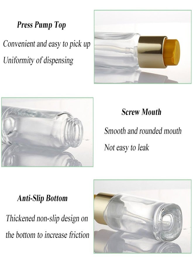 Elandy 2Pcs 100ml/3.4oz Empty Clear Glass Lotion Pump Bottle with Gold Pump Top Portable Essential Oil Pump Dispensers Jars Vials Hair Conditioner Container for Makeup Emulsion Toner - Image 3