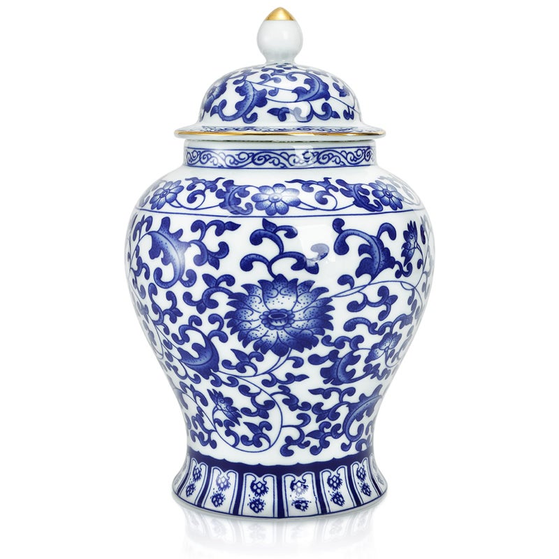 Goaste Blue and White Ginger Jar with Lid 72 Inch Chinoiserie Porcelain Ginger Jars Airtight Decorative Ceramic Tea Candy Storage Jar Handmade Vintage Flower Vase for Home Decor Sugar Nuts Herbs - Image 2