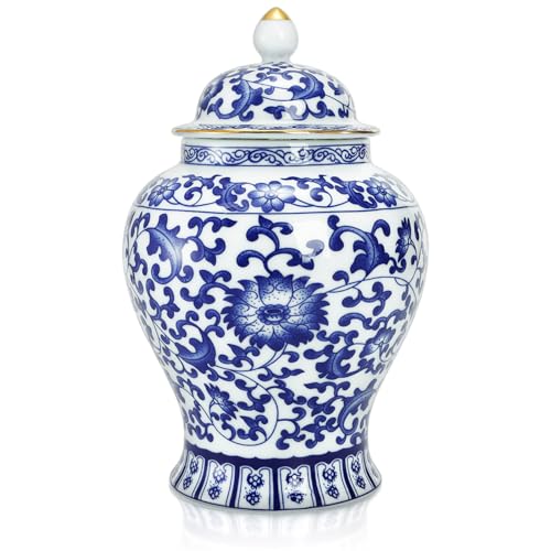 Goaste Blue and White Ginger Jar with Lid 72 Inch Chinoiserie Porcelain Ginger Jars Airtight Decorative Ceramic Tea Candy Storage Jar Handmade Vintage Flower Vase for Home Decor Sugar Nuts Herbs - Image 1
