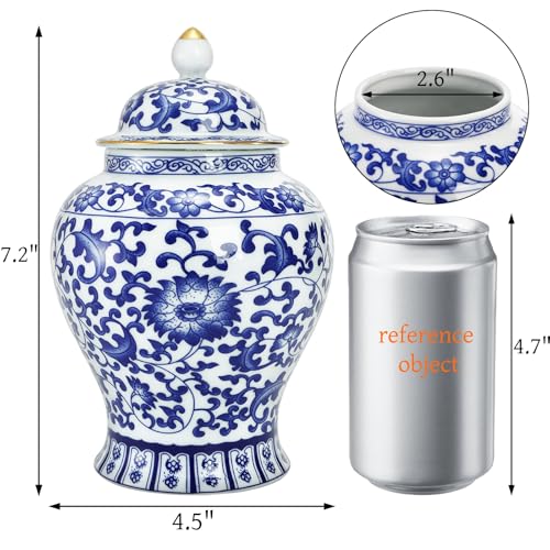 Goaste Blue and White Ginger Jar with Lid 72 Inch Chinoiserie Porcelain Ginger Jars Airtight Decorative Ceramic Tea Candy Storage Jar Handmade Vintage Flower Vase for Home Decor Sugar Nuts Herbs - Image 3