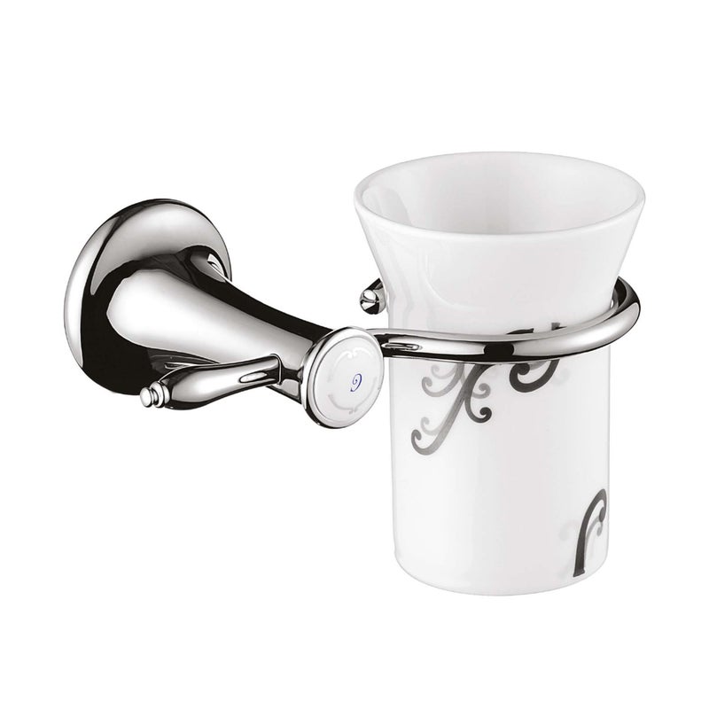 Bold Victoria Wall-Mounted Tumbler Holder – Elegant Bathroom Accessory Made of Glass and Brass with Chrome Finish – Space-Saving Design – 1-Year Warranty - Image 1