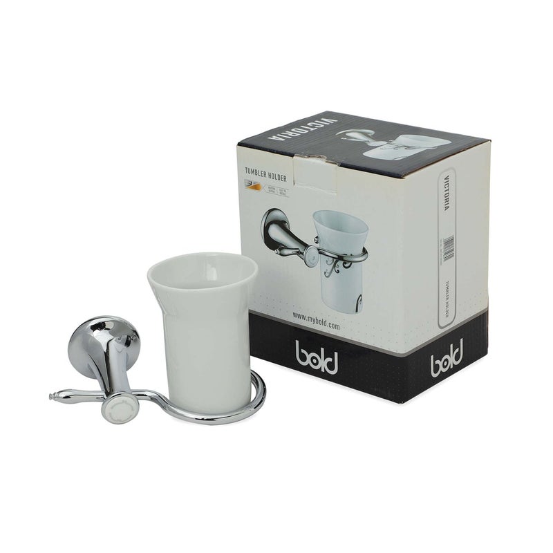 Bold Victoria Wall-Mounted Tumbler Holder – Elegant Bathroom Accessory Made of Glass and Brass with Chrome Finish – Space-Saving Design – 1-Year Warranty - Image 3