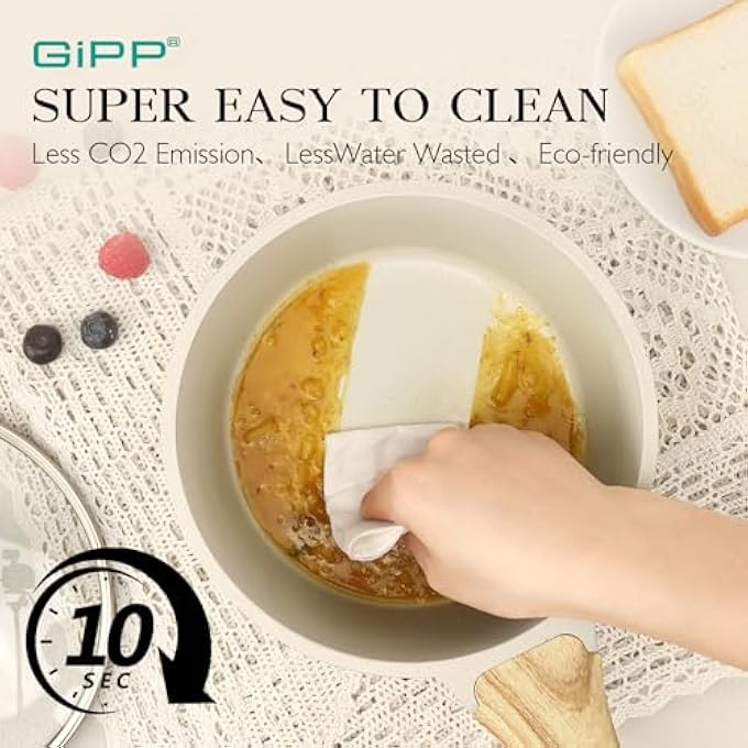 GIPP Nonstick Sauce Pan With Lid  Non Stick Saucepan Cooking Pot With StayCool Handle Small Kitchen Pots Granite Sauce Pot Induction Compatible Pfoa Free White 36Qt - Image 5