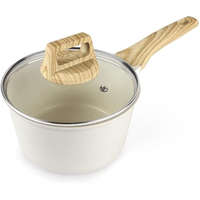 GIPP Nonstick Sauce Pan With Lid  Non Stick Saucepan Cooking Pot With StayCool Handle Small Kitchen Pots Granite Sauce Pot Induction Compatible Pfoa Free White 36Qt - Image 1