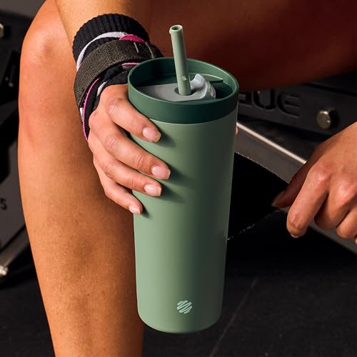BlenderBottle بلندر بوتل 2 في 1 زجاجة شاي معزولة من الفولاذ المقاوم للصدأ، غطاء مانع للتسرب، قشة، بلندر بول، خالية من BPA، لشيكات البروتين، العصائر، وما قبل التمرين، 24 أونصة، أخضر (زجاج البحر) - Image 5