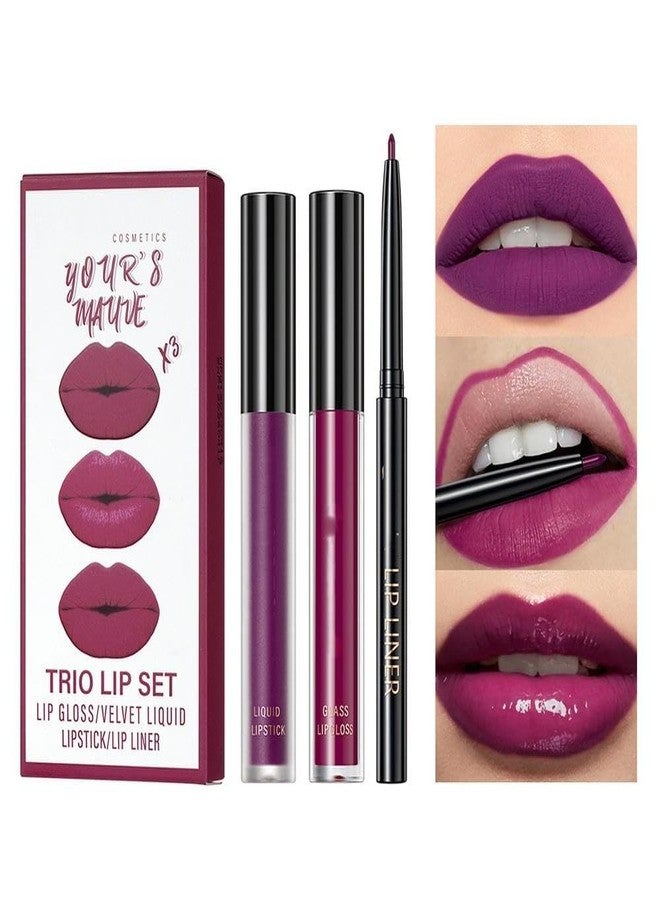 Nema NM Nema 3 In 1 Lip Gloss Set With Matte Lipstick,Moisturizing Lip Gloss And 2mm Lip Liner - Your's Mauve - Image 4