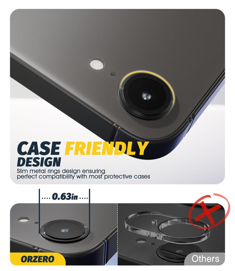 Orzero 3 Pack Camera Lens Protector for iPhone 17e / iPhone 16e, [EZ Install] [Case-Friendly] 9H Tempered Glass CD Pattern Lens Cover, Military-Grade Shockproof, HD Clarity Anti-Glare, Black - Image 4