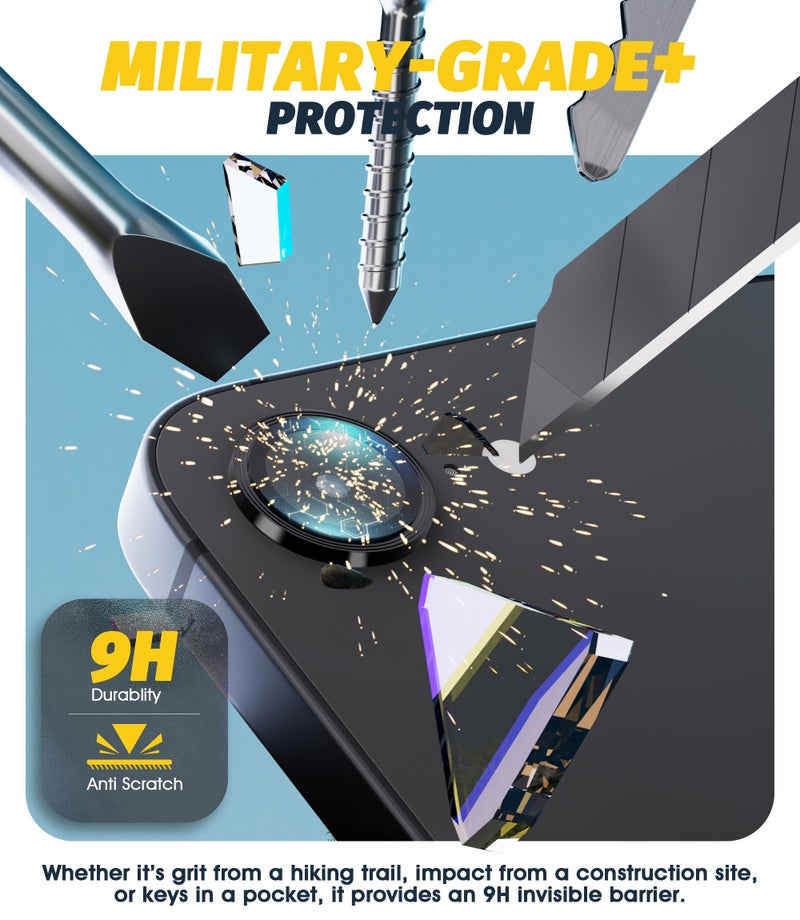Orzero 3 Pack Camera Lens Protector for iPhone 17e / iPhone 16e, [EZ Install] [Case-Friendly] 9H Tempered Glass CD Pattern Lens Cover, Military-Grade Shockproof, HD Clarity Anti-Glare, Black - Image 3