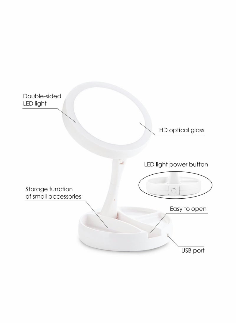 LED Lighted Makeup Mirror, 1x/10x Magnification Double-Sided Vanity Mirror with Lights, 6.3-Inch Folding Mirror for Travel and Home Use (White) - Image 2
