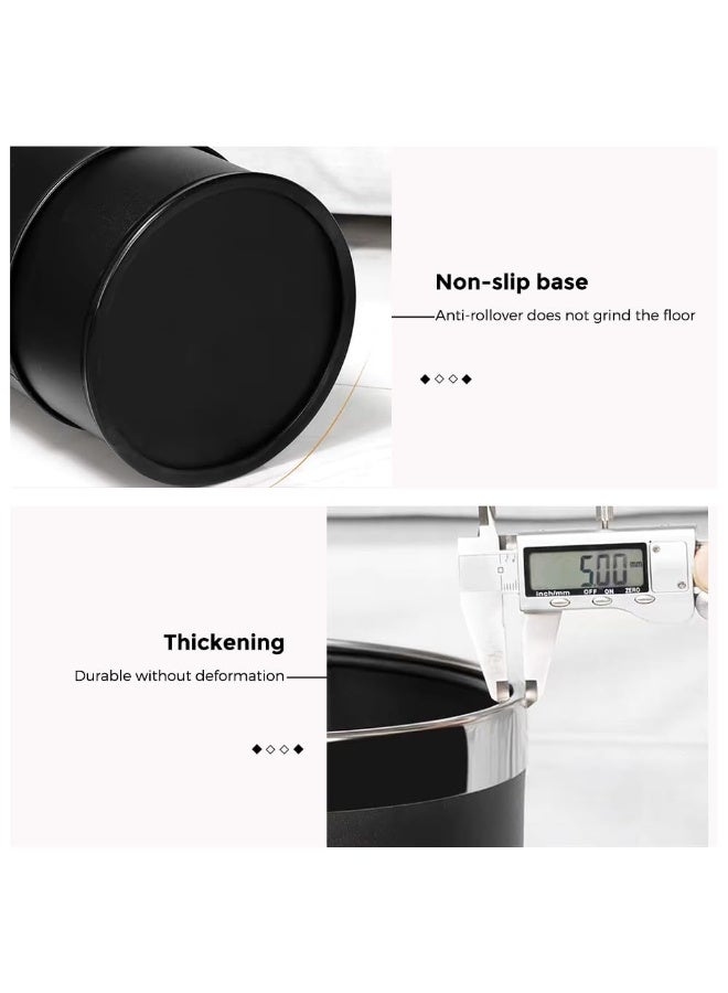 Metal Round Open-Top Trash Can, 10L/2.6GAL - Black Stainless Steel Waste Bin for Office, Hotel,  Home - Image 4