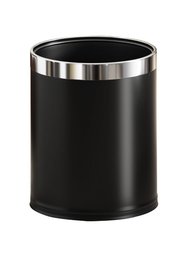 Metal Round Open-Top Trash Can, 10L/2.6GAL - Black Stainless Steel Waste Bin for Office, Hotel,  Home - Image 1