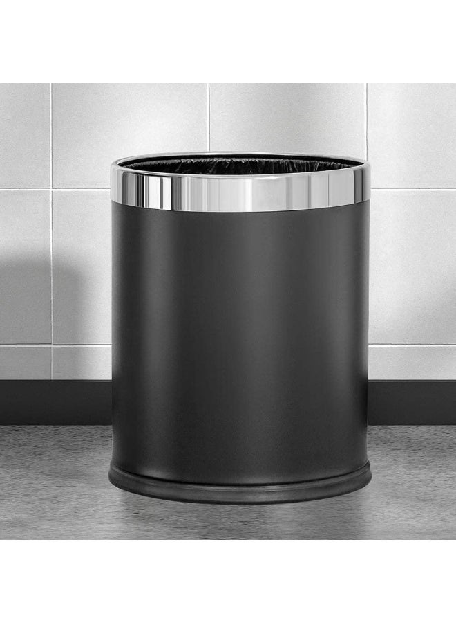 Metal Round Open-Top Trash Can, 10L/2.6GAL - Black Stainless Steel Waste Bin for Office, Hotel,  Home - Image 3