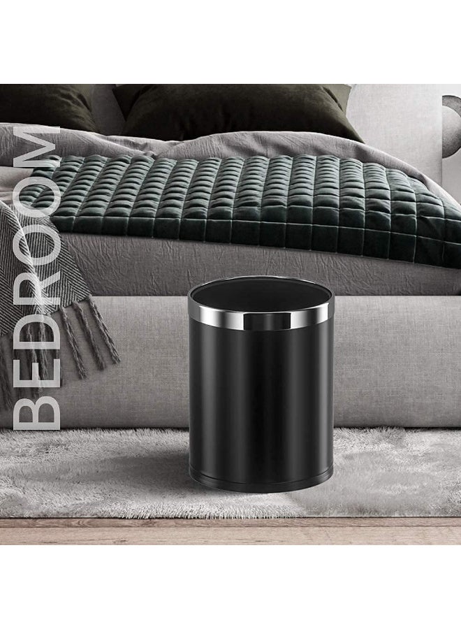 Metal Round Open-Top Trash Can, 10L/2.6GAL - Black Stainless Steel Waste Bin for Office, Hotel,  Home - Image 5