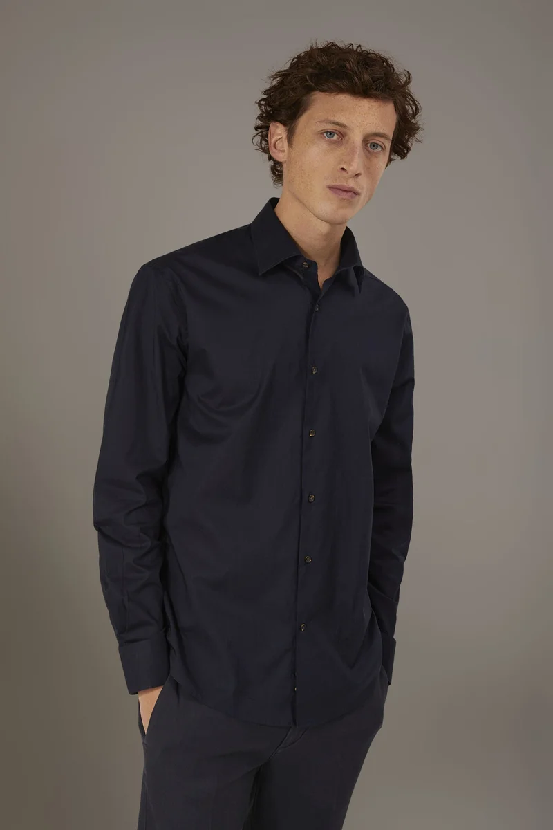 Casual shirt french collar comfort fit cotton mussola fabric - Blue