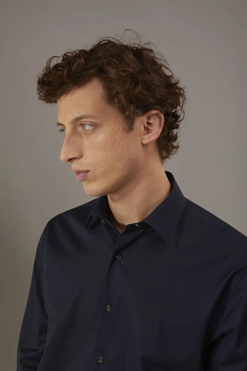 دوبل غانغر Casual shirt french collar comfort fit cotton mussola fabric - Blue