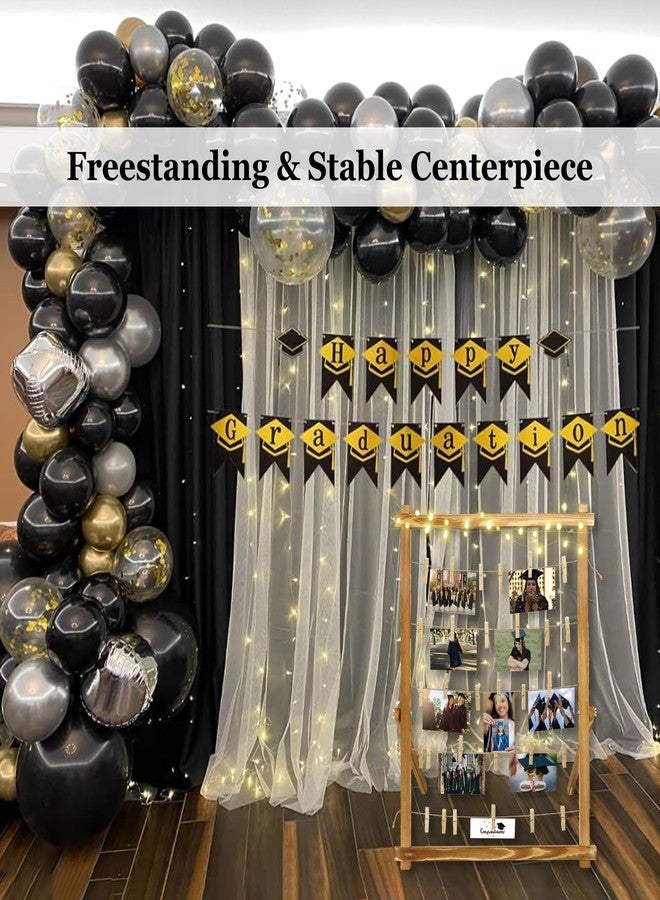 FramePro Freestanding Photo Display Board with Clips, Stable Tabletop Picture Frame Stand Holds 30+ Photos, Graduation Centerpiece Decorations 2026, Wooden Board for Photos, Artworks (Carbonized) - Image 3