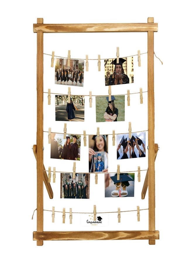 FramePro Freestanding Photo Display Board with Clips, Stable Tabletop Picture Frame Stand Holds 30+ Photos, Graduation Centerpiece Decorations 2026, Wooden Board for Photos, Artworks (Carbonized) - Image 4