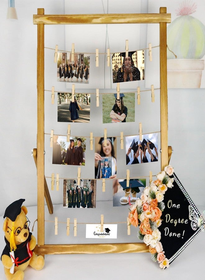 FramePro Freestanding Photo Display Board with Clips, Stable Tabletop Picture Frame Stand Holds 30+ Photos, Graduation Centerpiece Decorations 2026, Wooden Board for Photos, Artworks (Carbonized) - Image 2