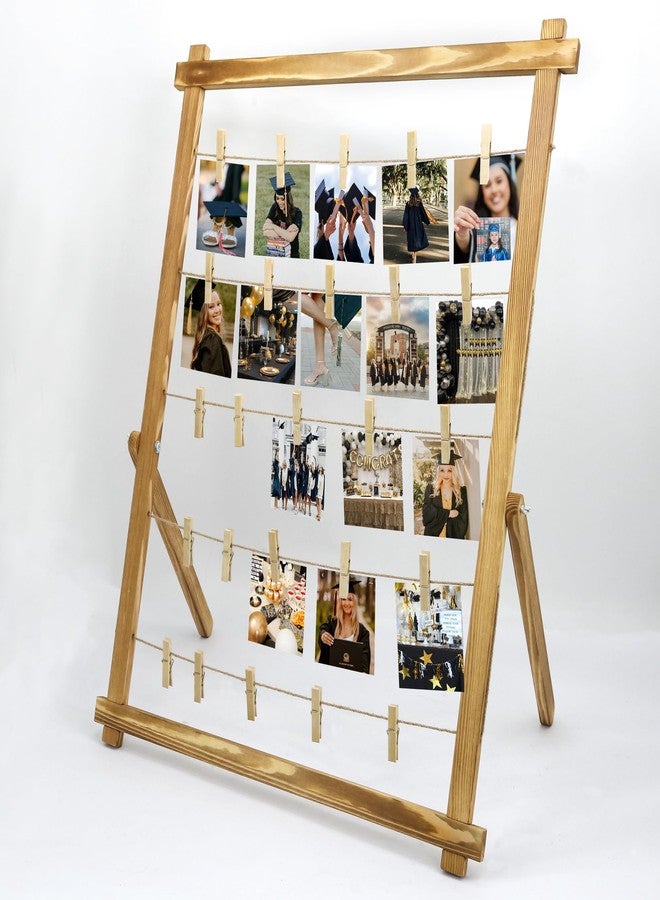 FramePro Freestanding Photo Display Board with Clips, Stable Tabletop Picture Frame Stand Holds 30+ Photos, Graduation Centerpiece Decorations 2026, Wooden Board for Photos, Artworks (Carbonized) - Image 1