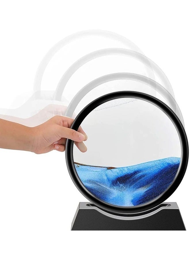 7inch Moving Sand,3D Hourglass Art Picture,Round Frame Deep Sea Sandscapes Motion Display Landscape,Flowing Sand Painting for Relaxing Desktop Home Office Decor - Image 4