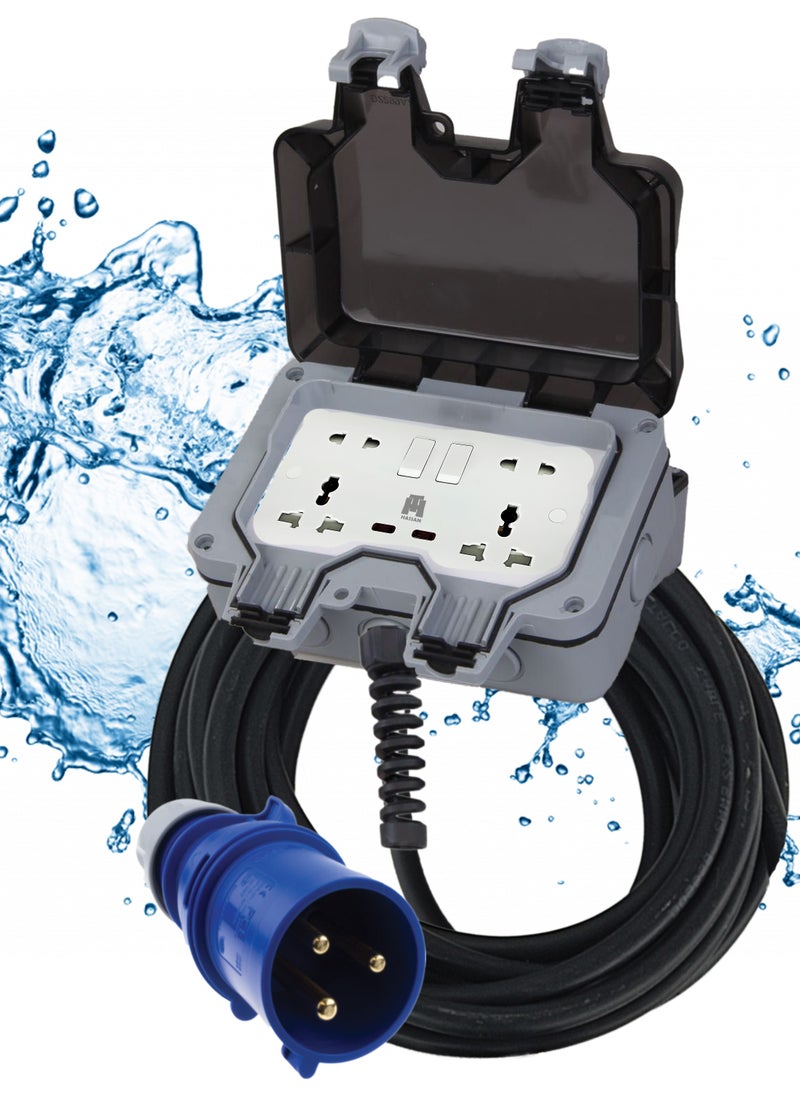 Hassan Hassan's Heavy-Duty Waterproof Extension for Generator, Motorhome, Caravan, and Camping - Reliable Electric Connection with 3 Pin 3 Pole Industrial Plug, IP44 Blue  - Image 1