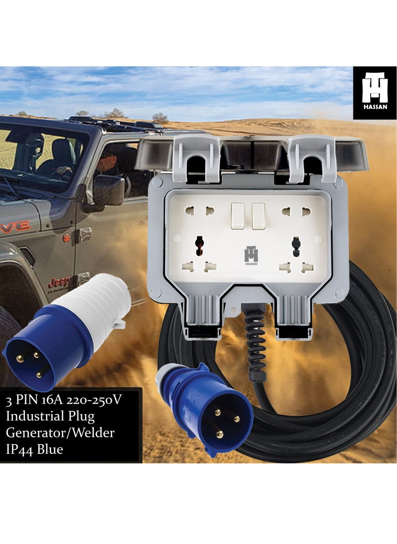Hassan Hassan's Heavy-Duty Waterproof Extension for Generator, Motorhome, Caravan, and Camping - Reliable Electric Connection with 3 Pin 3 Pole Industrial Plug, IP44 Blue  - Image 2