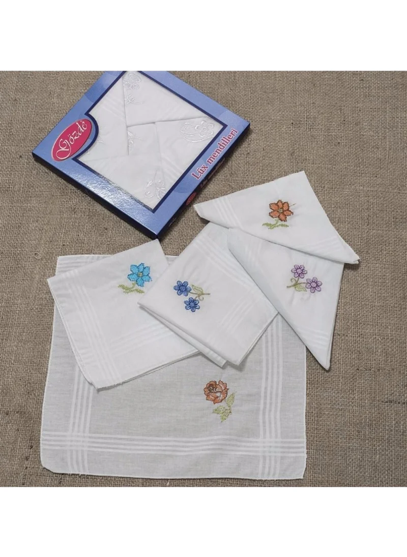 Elmira Gözde Embroidered Women's Handkerchief 12 Pieces 28X28 cm 100% Cotton