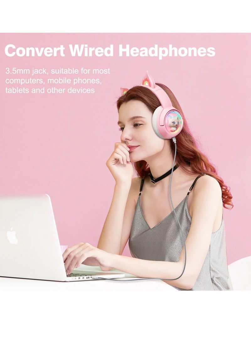 RGB Bluetooth Wireless Gaming Headset Cat Ear - Image 3