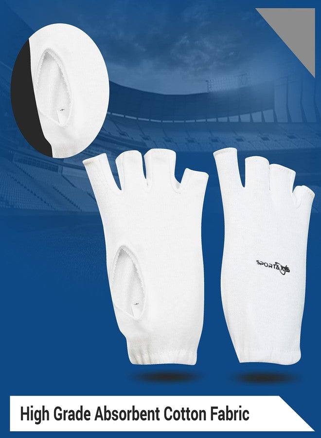 SPORTAXIS قفازات الكريكيت الداخلية من سبورتاكسيس، مصنوعة من القطن الخالص 100% - للضرب وحراسة المرمى | مريحة، جيدة التهوية، متينة | تغطية كاملة لليد | خفيفة الوزن | أبيض - Image 2