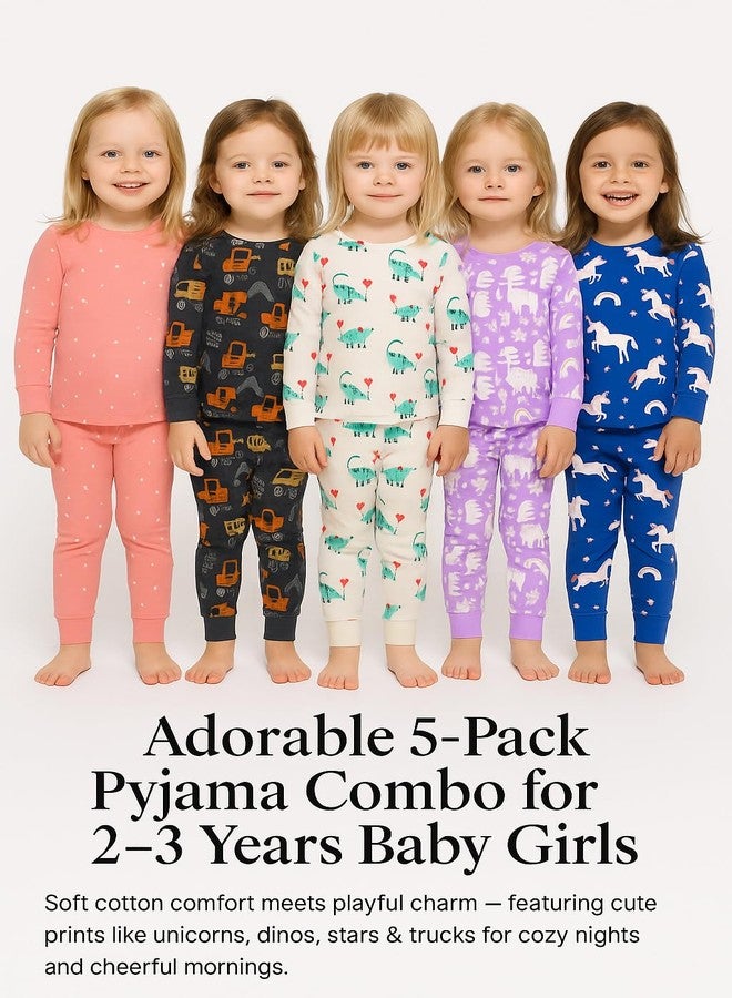 TuddyBuddy Baby Girl's 100% Organic Cotton Ribbed Sleepwear Comfort Fit Pyjamas Pant Bottomwear (2 Years-3 Years, Pack of 5, Assorted) - Image 2