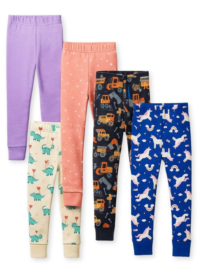 TuddyBuddy Baby Girl's 100% Organic Cotton Ribbed Sleepwear Comfort Fit Pyjamas Pant Bottomwear (2 Years-3 Years, Pack of 5, Assorted) - Image 1