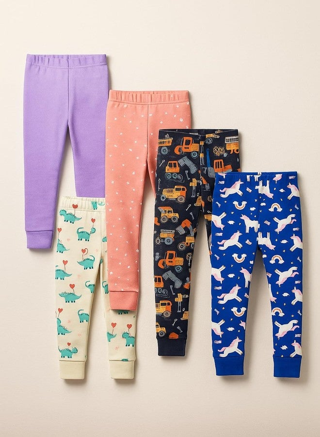 TuddyBuddy Baby Girl's 100% Organic Cotton Ribbed Sleepwear Comfort Fit Pyjamas Pant Bottomwear (2 Years-3 Years, Pack of 5, Assorted) - Image 4