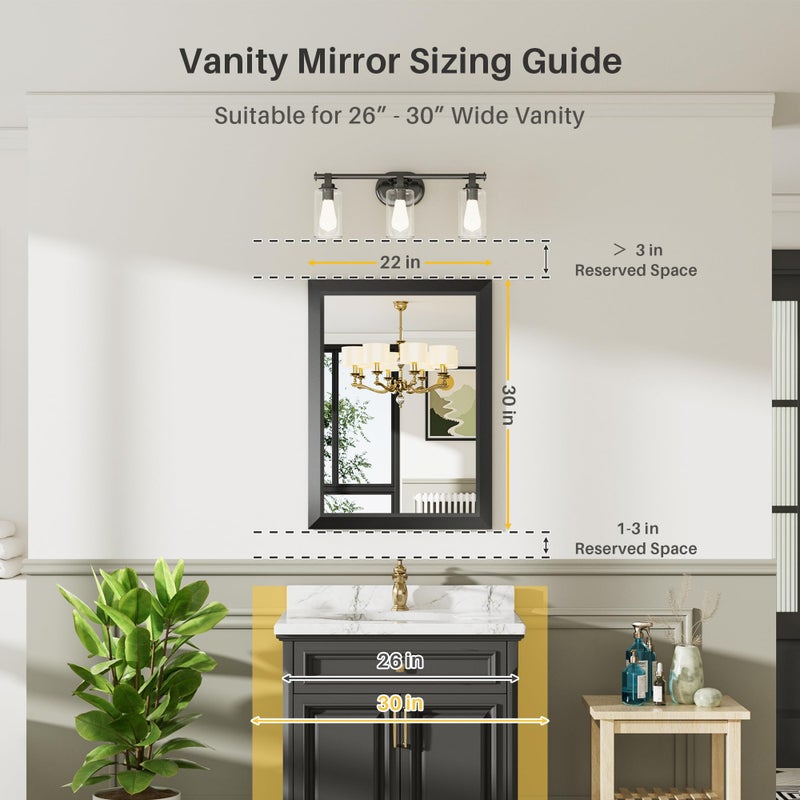 Briivue 22x30 Inch Black Bathroom Mirror for Wall, Thick Metal Framed Rectangle Mirrors for Over Sink, Bedroom, Living Room, Entryway, Anti-Rust, HD Tempered Glass - Image 2
