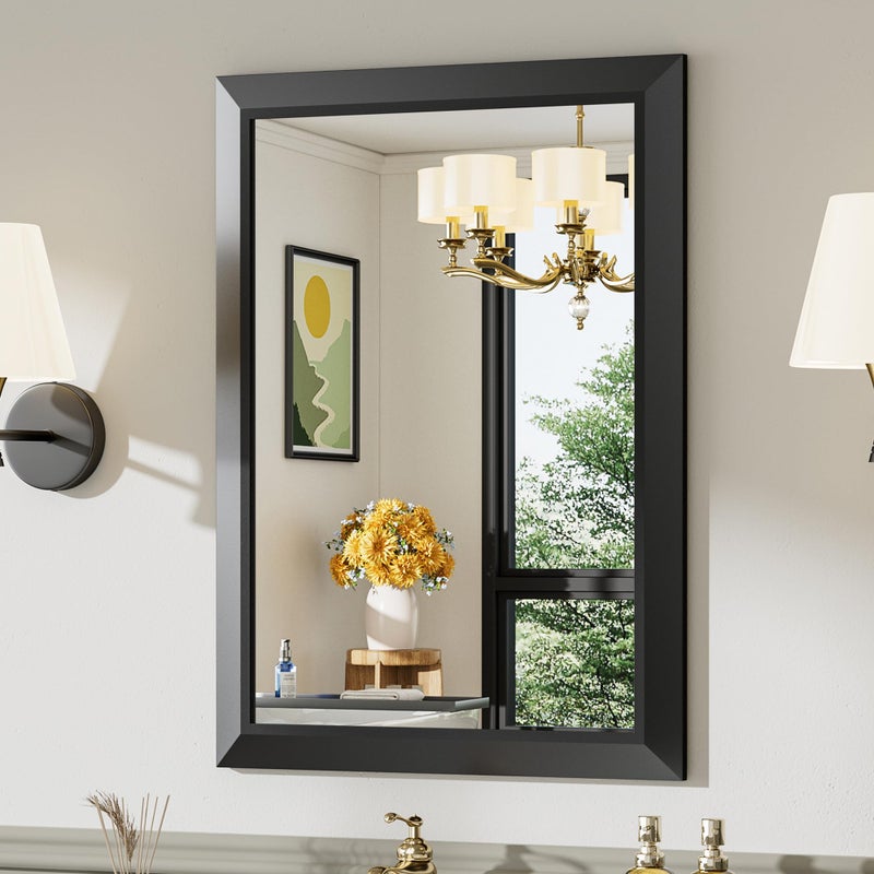 Briivue 22x30 Inch Black Bathroom Mirror for Wall, Thick Metal Framed Rectangle Mirrors for Over Sink, Bedroom, Living Room, Entryway, Anti-Rust, HD Tempered Glass - Image 1