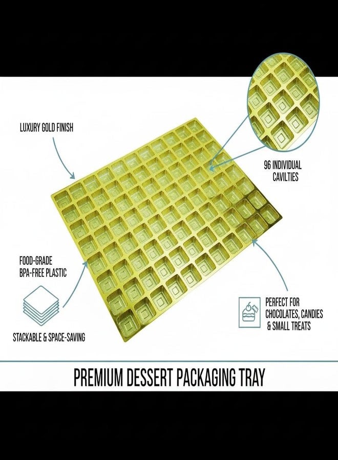 Khaana Packaging قوالب تغليف خانا، 96 قطعة، عبوة من 10 قطع | صينية شوكولاتة مجوفة، 96 قطعة | صينية بلاستيكية ذهبية فارغة لتغليف الشوكولاتة والحلويات والمخبوزات والحلويات - Image 3
