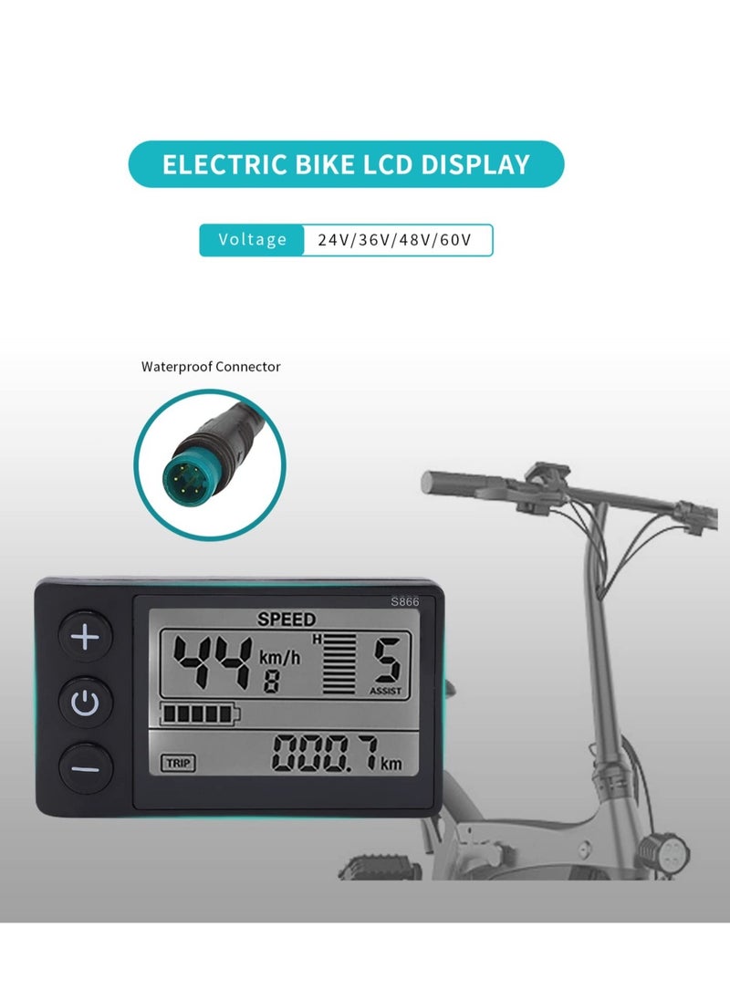 Ebike LCD Display Meter, IP65 Waterproof Bicycle Computer, Motorized Bike Parts, for Outdoor Cycling and Fitness Multi Function, for 22.2mm 0.9in Handlebars