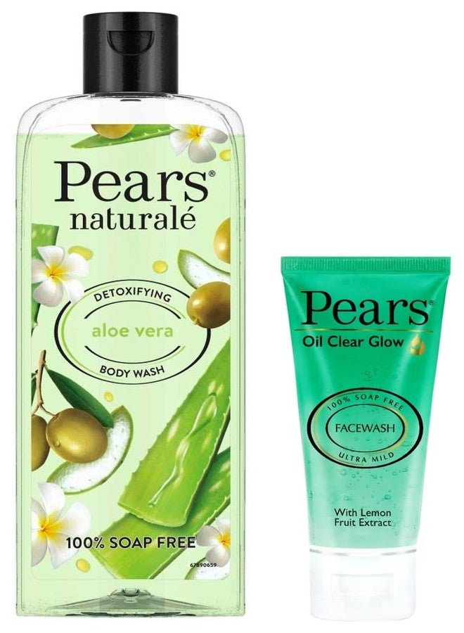 Pears Oil Clear Gentle Ultra Mild Daily Cleansing Facewash, 60g & Pears Naturale Detoxifying Aloevera Bodywash, 250 ml - Image 1