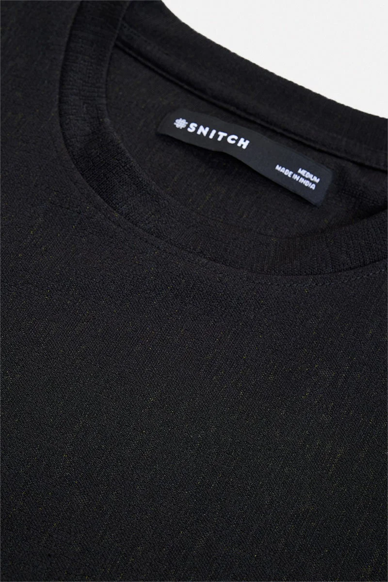 SNITCH Black Black Textured Half Sleeve Oversized T-Shirt for Men | Best Price UAE