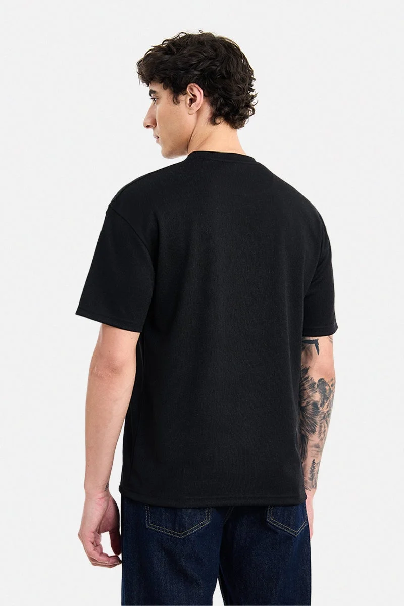 SNITCH Black Black Textured Half Sleeve Oversized T-Shirt for Men | Best Price UAE