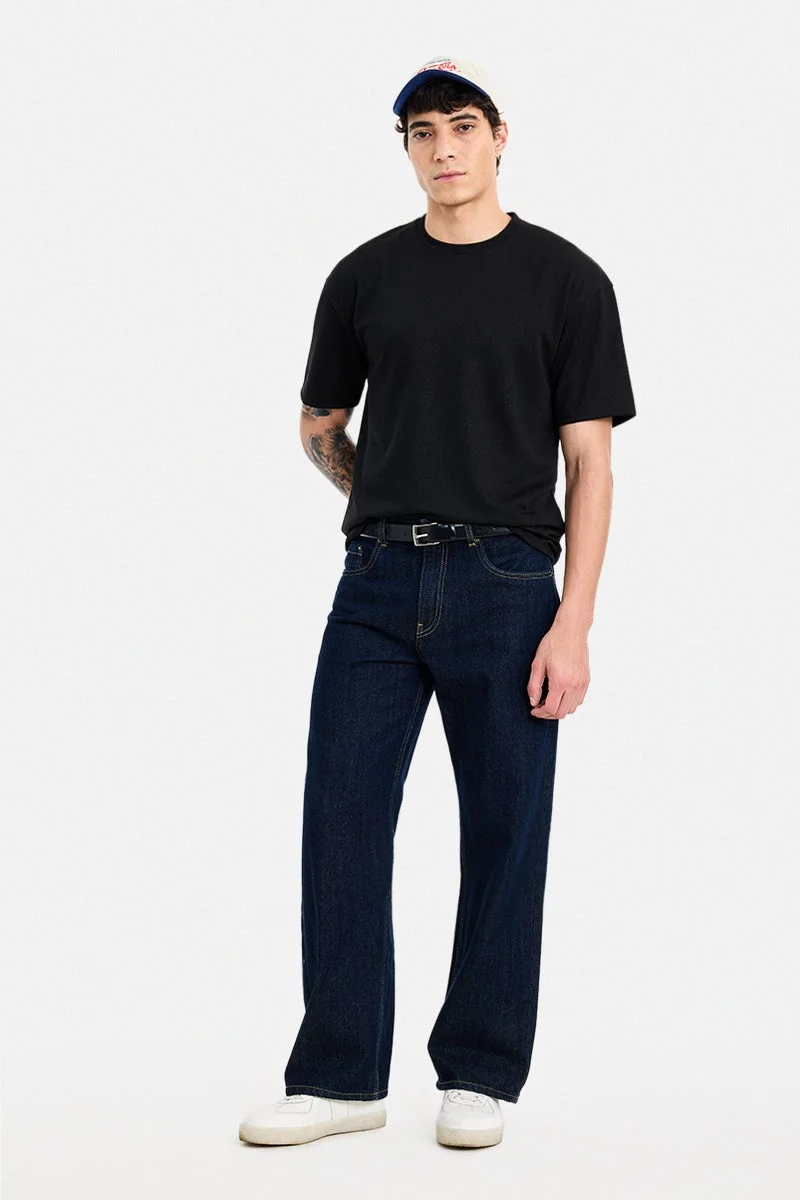 سنيتش Black Textured Half Sleeve Oversized T-Shirt