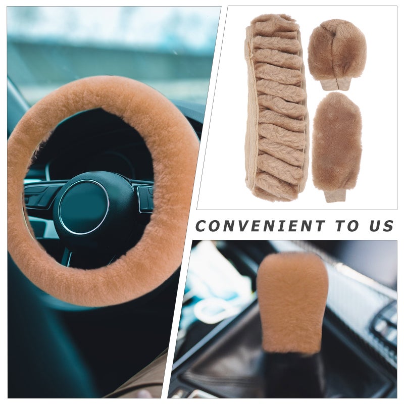 1 Set Car Steering Wheel Warm Gear Shift Fuzzy Handbrake for Winter - Image 4