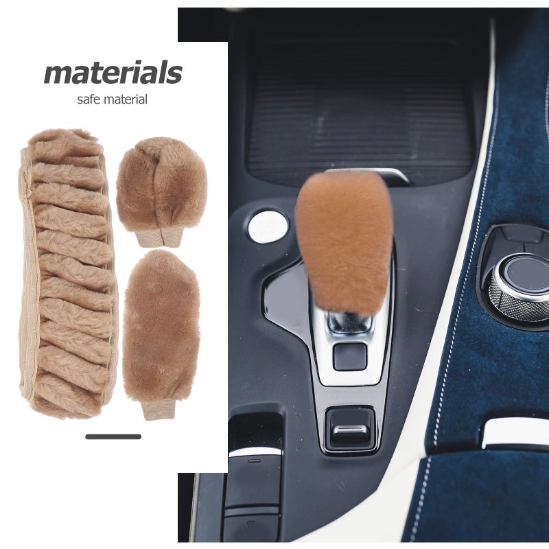 1 Set Car Steering Wheel Warm Gear Shift Fuzzy Handbrake for Winter - Image 2