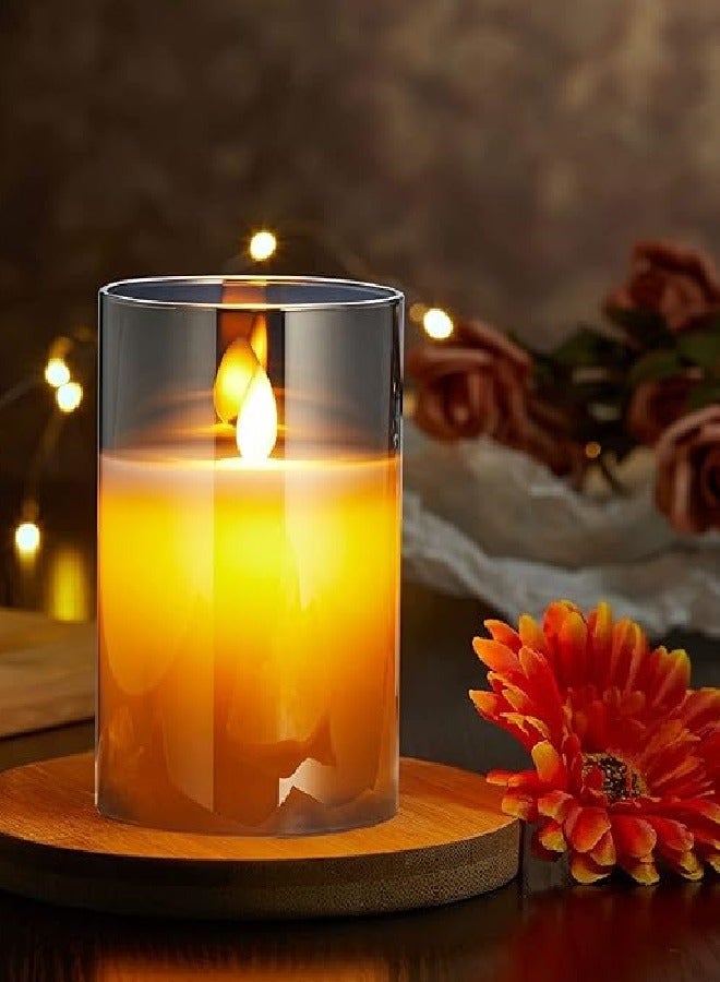 3 Pack LED Flameless Glass Votive Candles Battery Operated Flickering Pillar Candle with Remote and Timer for Fireplace Window Wedding Home - Image 1