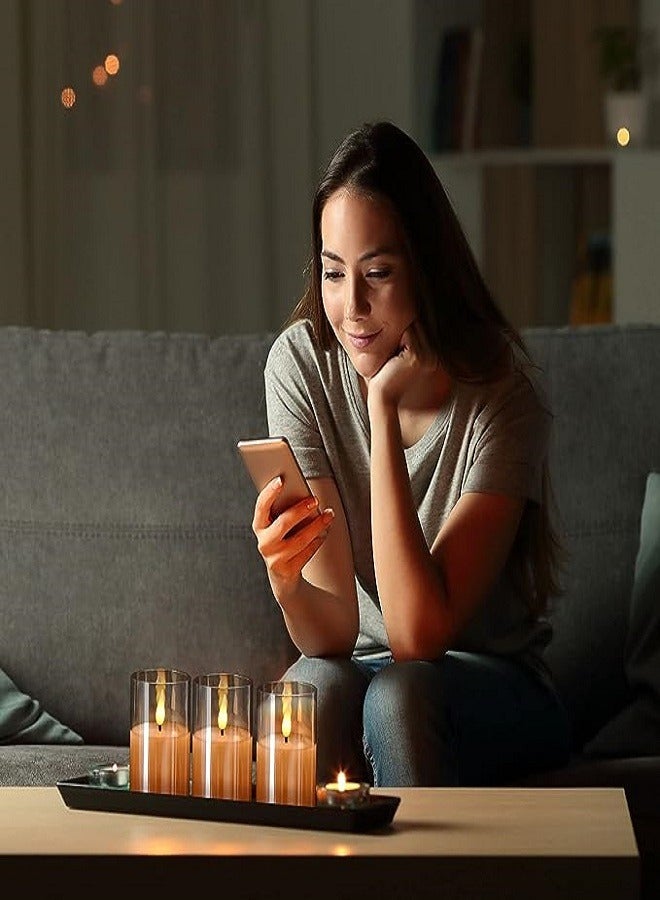 3 Pack LED Flameless Glass Votive Candles Battery Operated Flickering Pillar Candle with Remote and Timer for Fireplace Window Wedding Home - Image 2